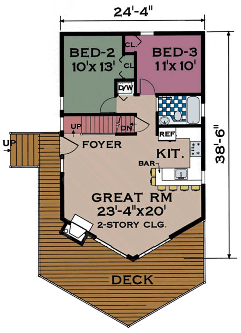 Floor Plan First Story of Vacation Homes Plan #105-1036