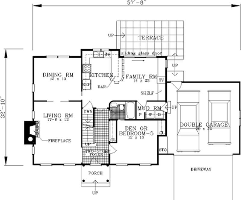 Floor Plan First Story of Colonial Plan #105-1037