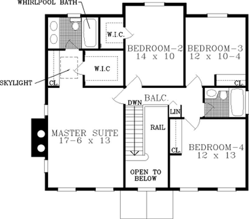 Floor Plan Second Story of Colonial Plan #105-1037