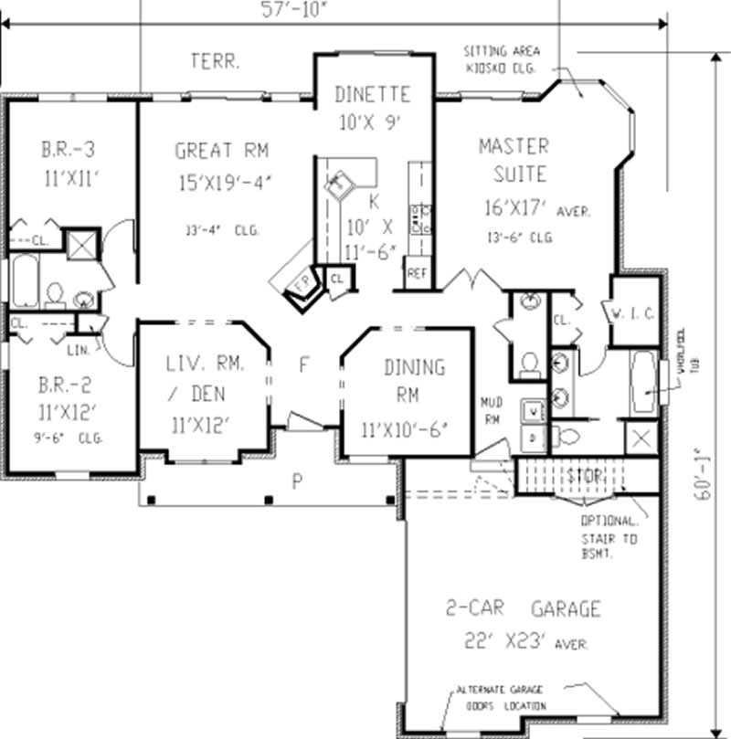 Floor Plan First Story of French Plan #105-1042