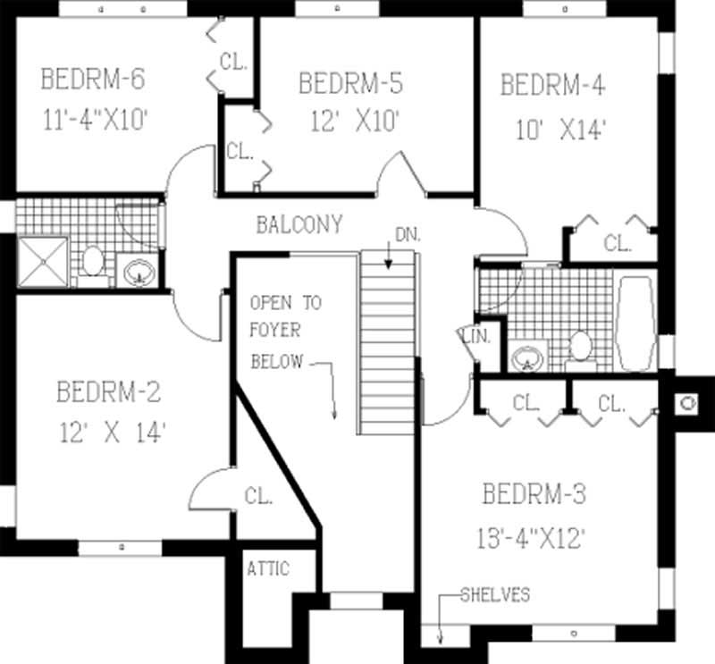 Floor Plan Second Story of European Plan #105-1044