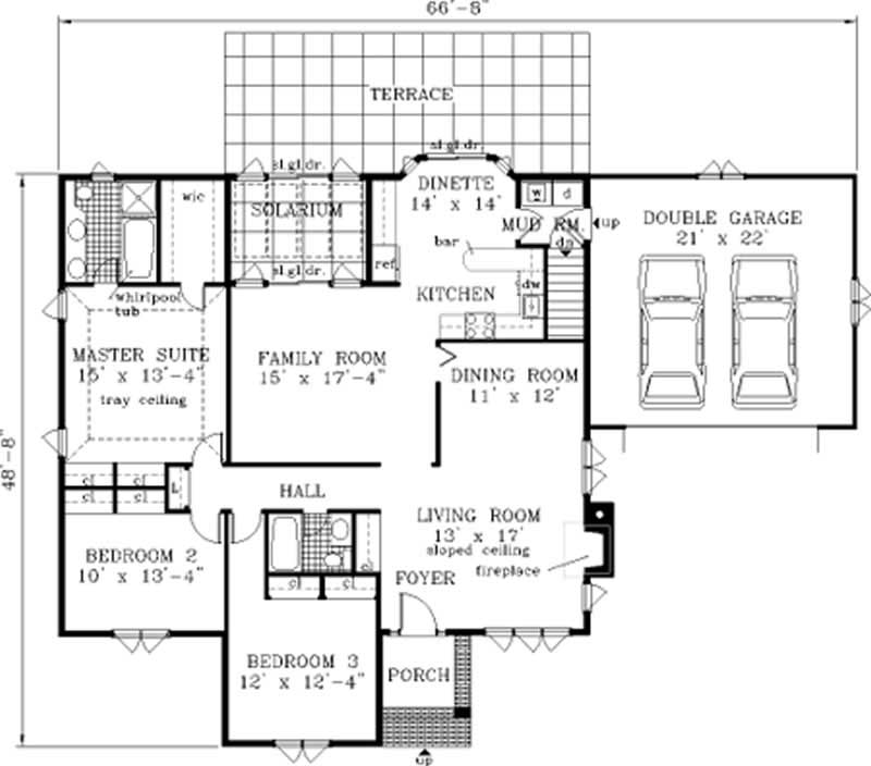 Floor Plan First Story of Ranch Plan #105-1047