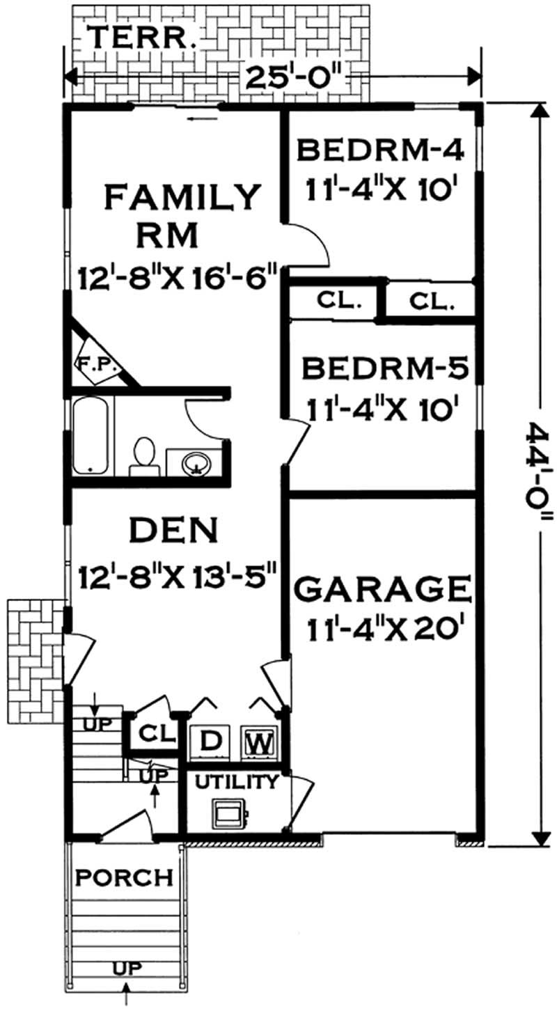 Floor Plan Basement of Multi-Level Plan #105-1049