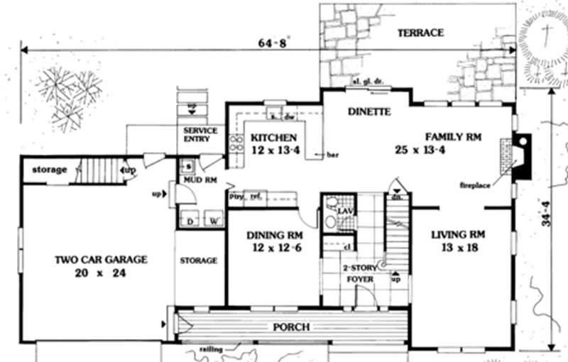 Floor Plan First Story of Country Plan #105-1050