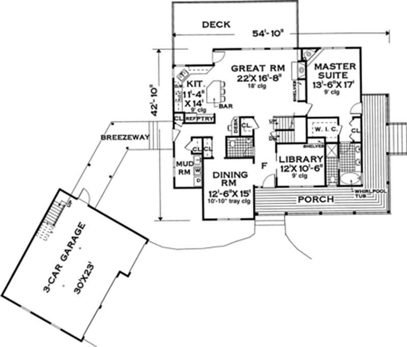 Floor Plan First Story of Country Plan #105-1052