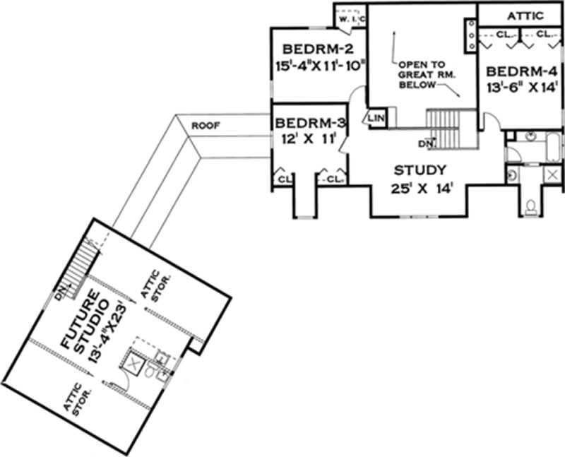 Floor Plan Second Story of Country Plan #105-1052