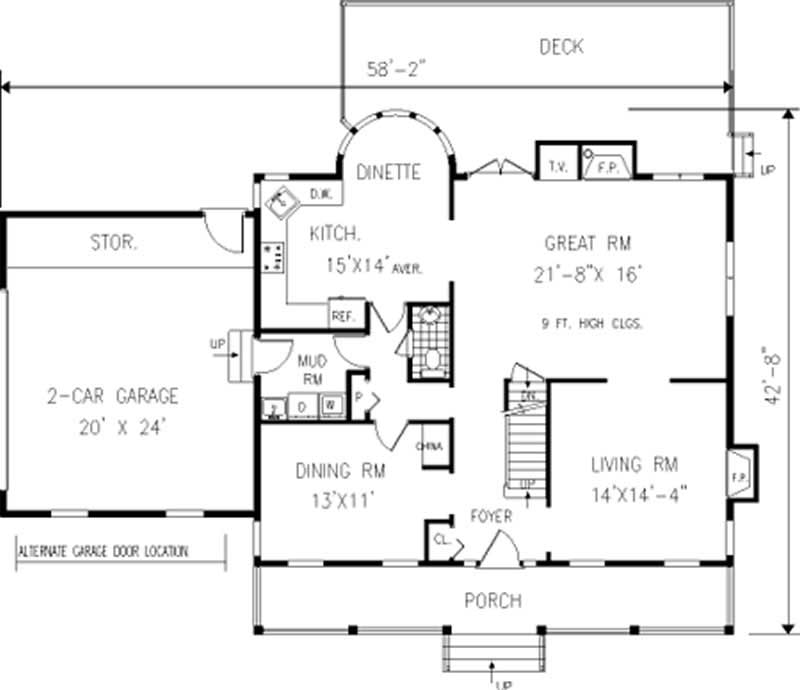 Floor Plan First Story of Country Plan #105-1053