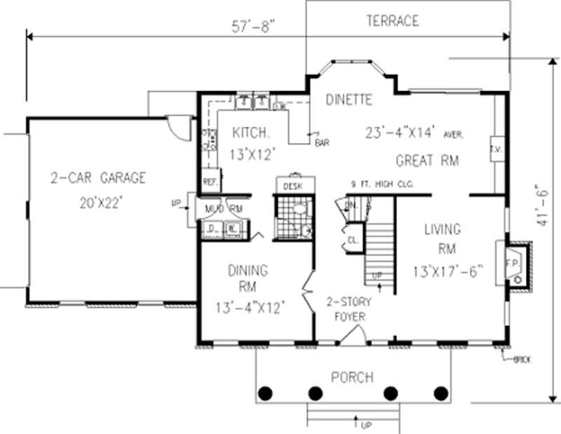 Floor Plan First Story of Colonial Plan #105-1054