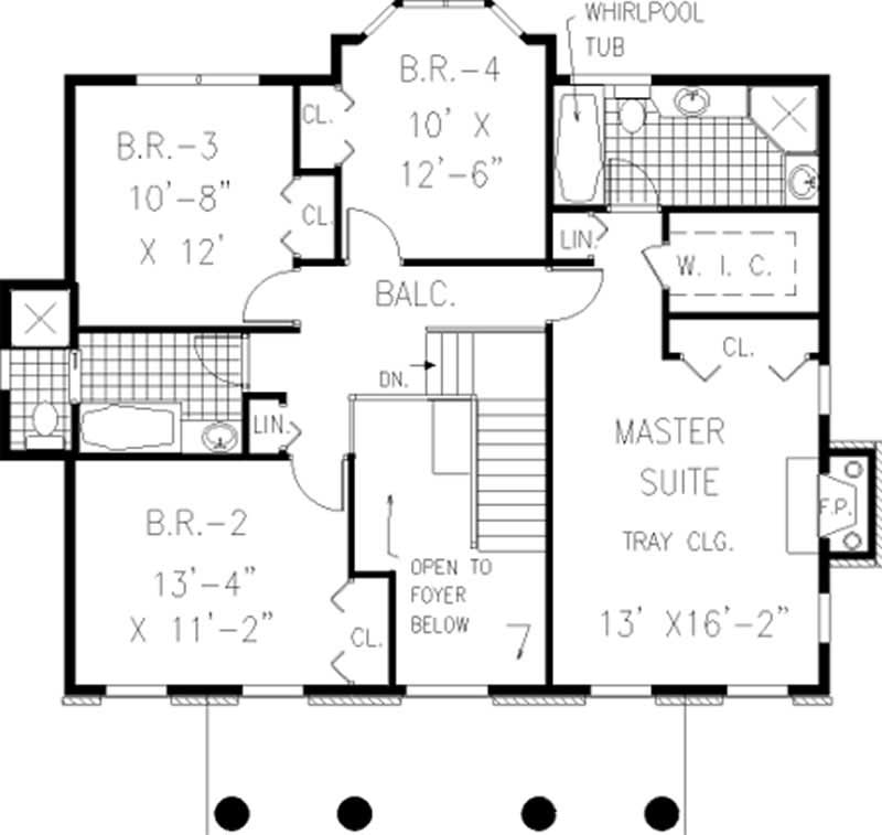 Floor Plan Second Story of Colonial Plan #105-1054