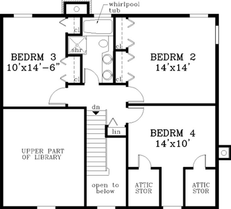 Floor Plan Second Story of Country Plan #105-1055