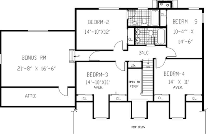 Floor Plan Second Story of Colonial Plan #105-1057