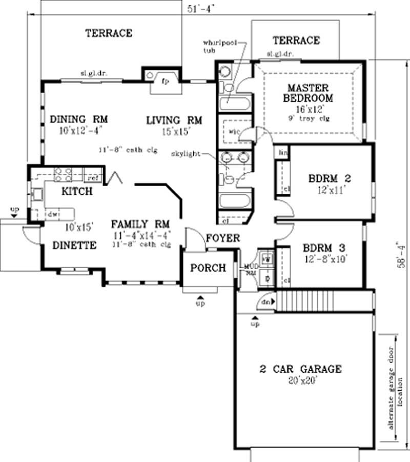 Floor Plan First Story of Ranch Plan #105-1058