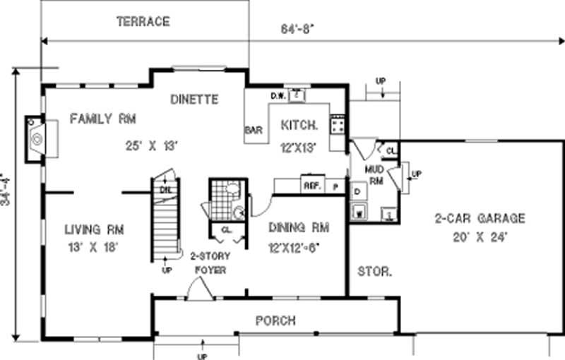 Floor Plan First Story of Colonial Plan #105-1059