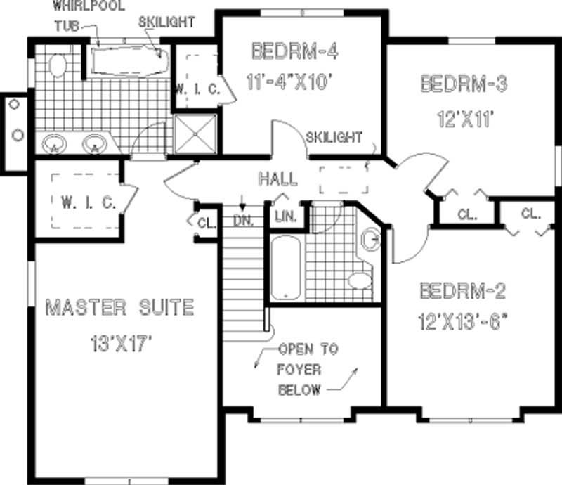 Floor Plan Second Story of Colonial Plan #105-1059