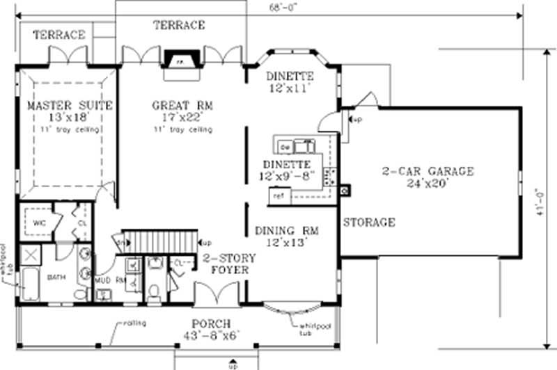 Floor Plan First Story of Country Plan #105-1060