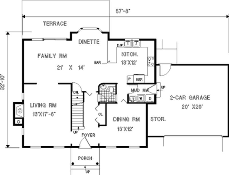 Floor Plan First Story of Colonial Plan #105-1061