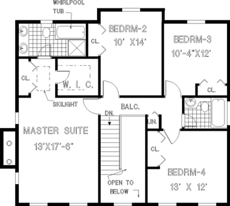 Floor Plan Second Story of Colonial Plan #105-1061