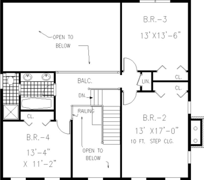 Floor Plan Second Story of Colonial Plan #105-1062
