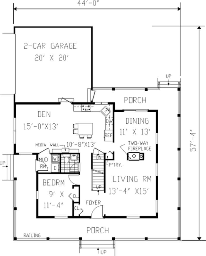 Floor Plan First Story of Country Plan #105-1064