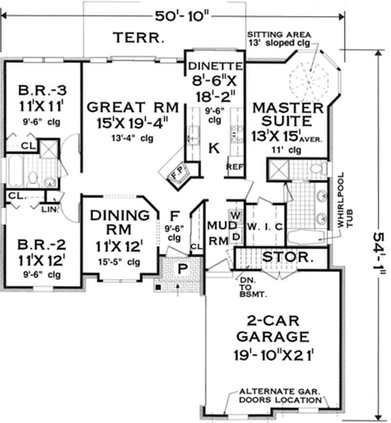 Floor Plan First Story of European Plan #105-1065