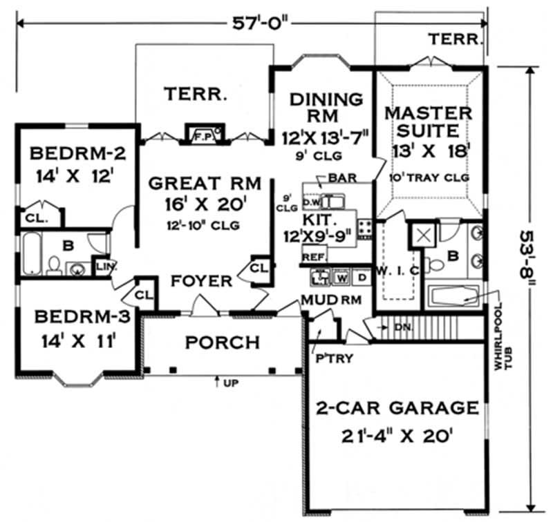 Floor Plan First Story of Country Plan #105-1066