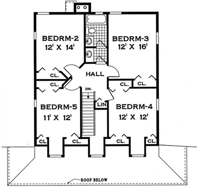 Floor Plan Second Story of Colonial Plan #105-1068