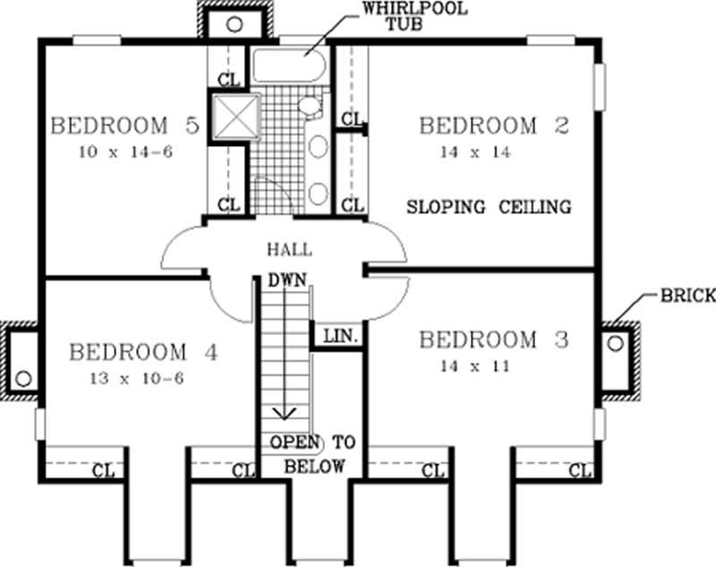 Floor Plan Second Story of Country Plan #105-1070