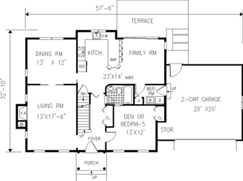 Floor Plan First Story of Colonial Plan #105-1071