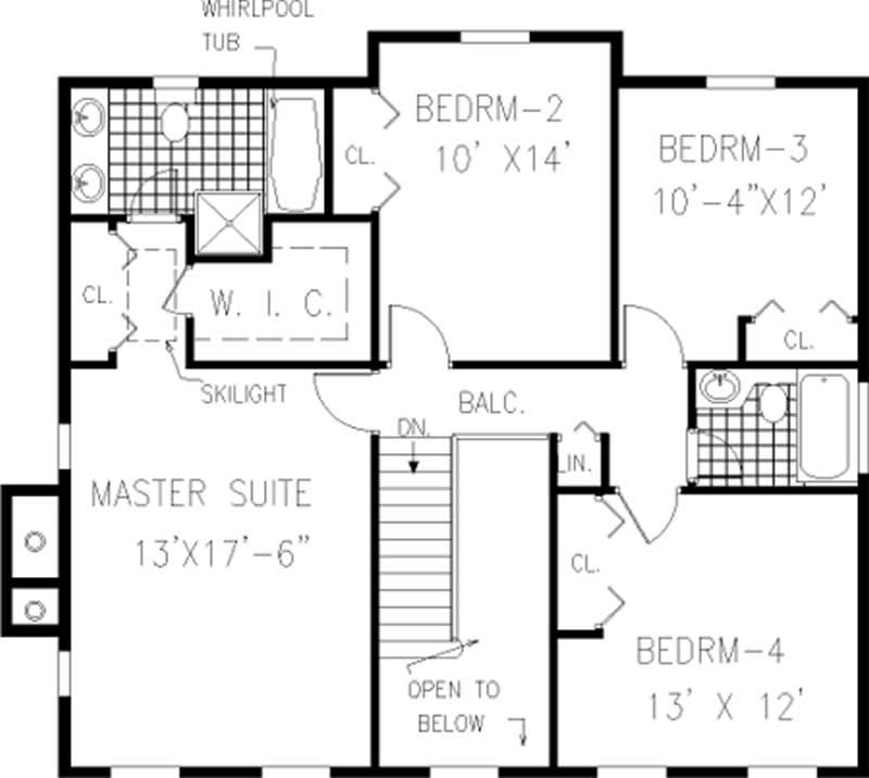 Floor Plan Second Story of Colonial Plan #105-1071