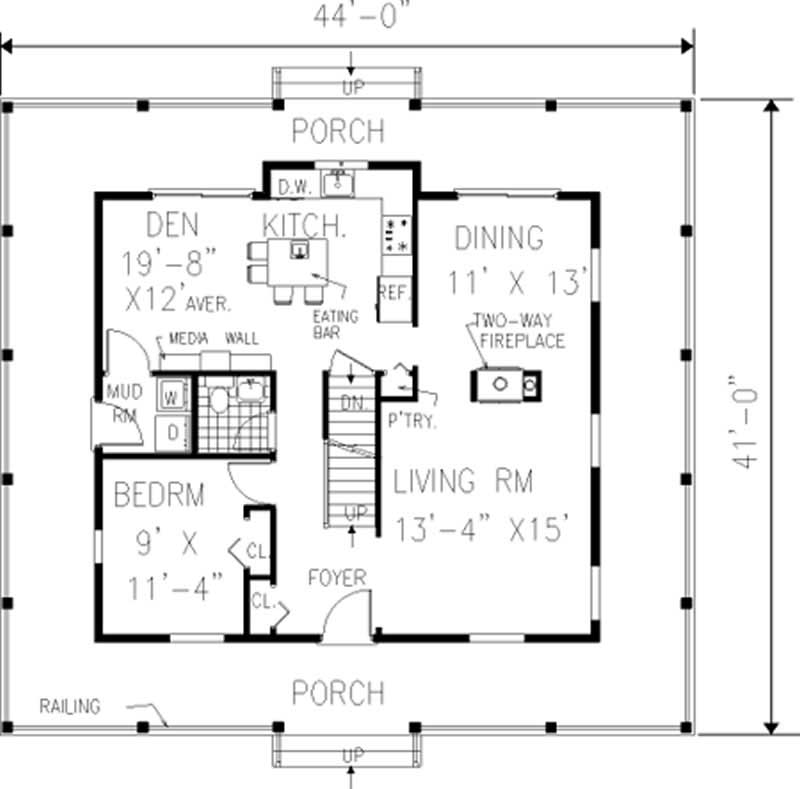 Floor Plan First Story of Country Plan #105-1072
