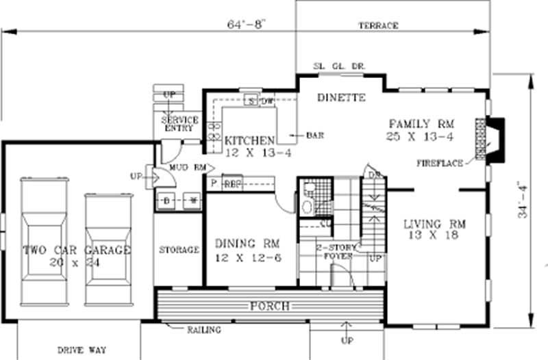 Floor Plan First Story of Country Plan #105-1074