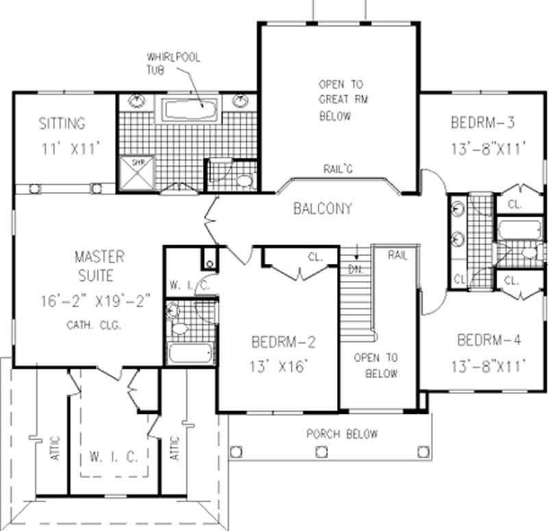 Floor Plan Second Story of Colonial Plan #105-1075