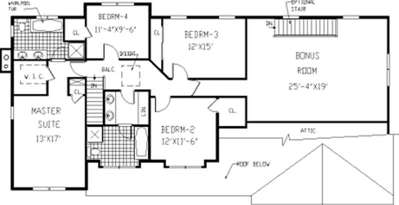 Floor Plan Second Story of Country Plan #105-1076