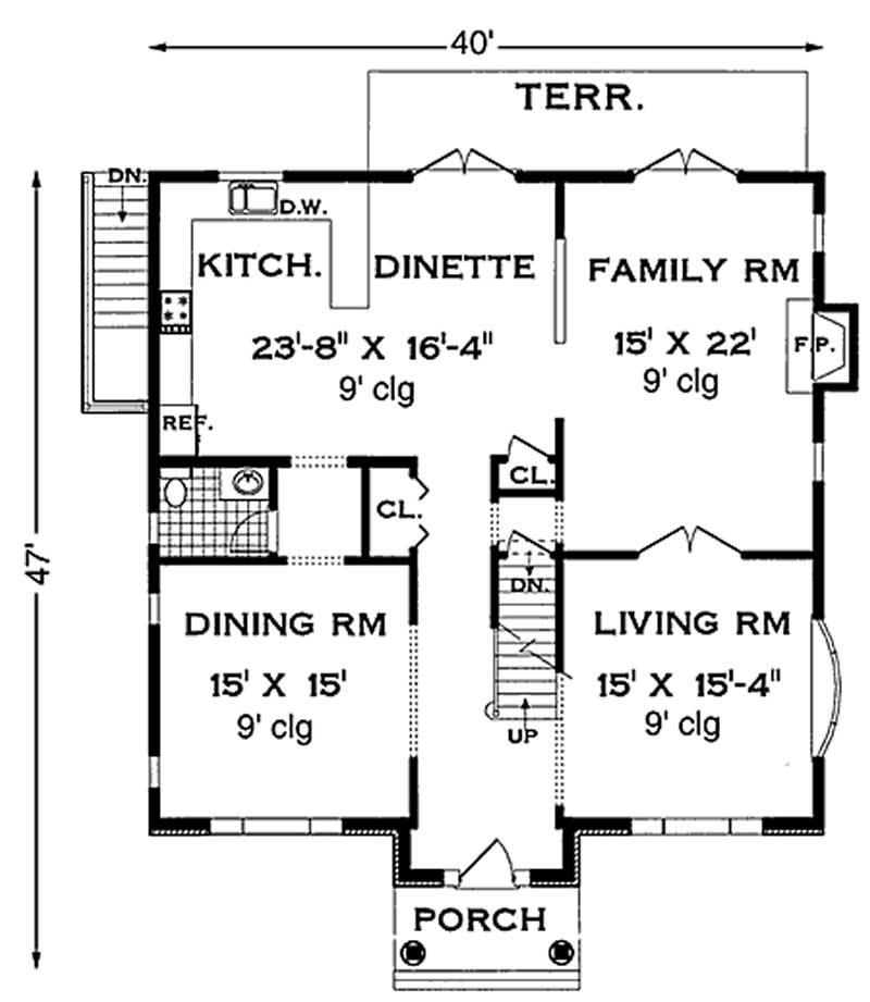 Floor Plan First Story of Colonial Plan #105-1078