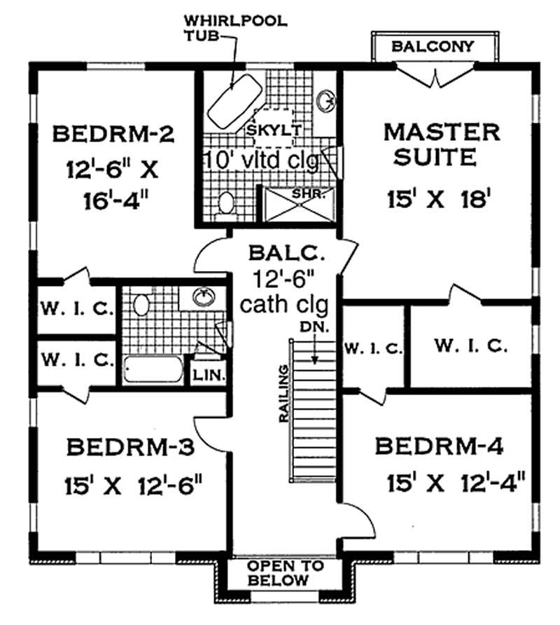 Floor Plan Second Story of Colonial Plan #105-1078