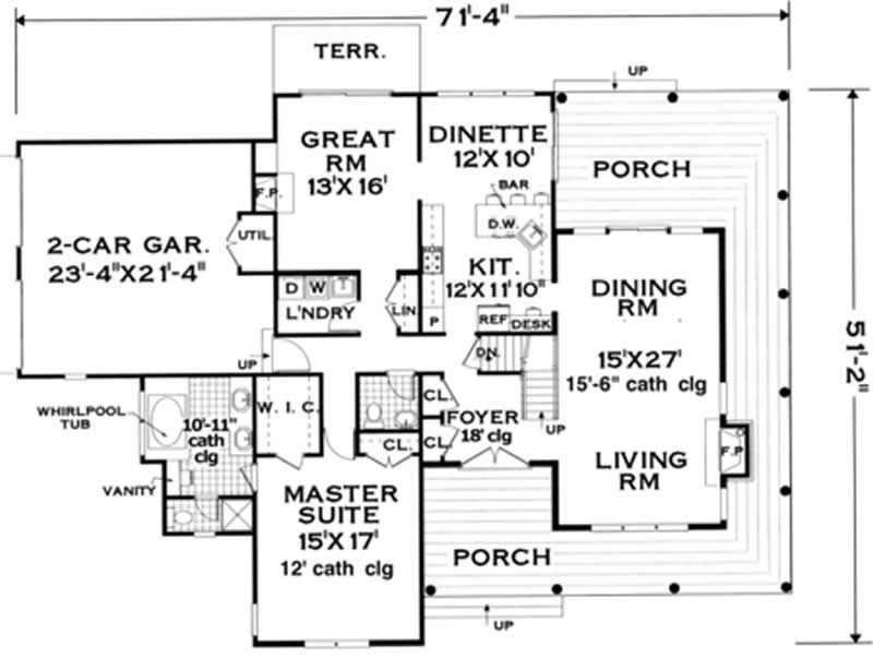 Floor Plan First Story of Country Plan #105-1080