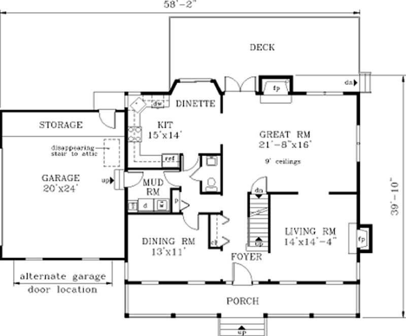 Floor Plan First Story of Country Plan #105-1081