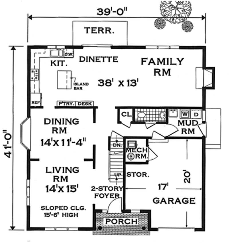Floor Plan First Story of Country Plan #105-1082
