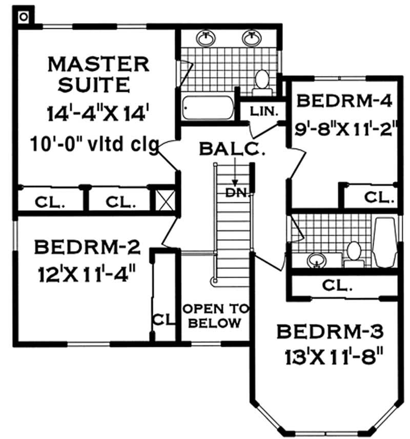 Floor Plan Second Story of Country Plan #105-1083