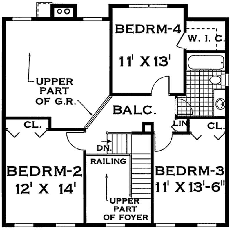 Floor Plan Second Story of Colonial Plan #105-1084