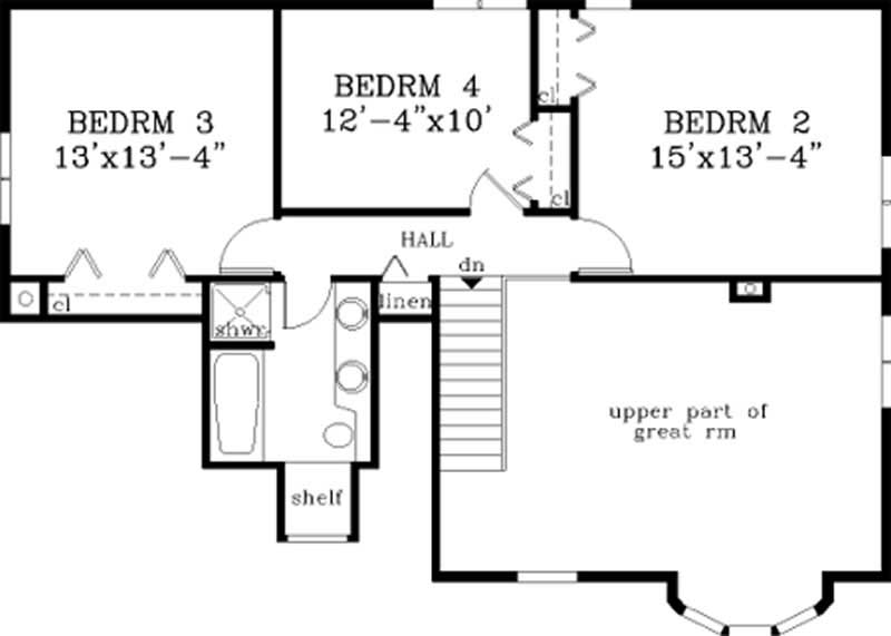 Floor Plan Second Story of Traditional Plan #105-1087