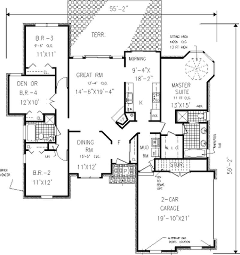 Floor Plan First Story of European Plan #105-1088