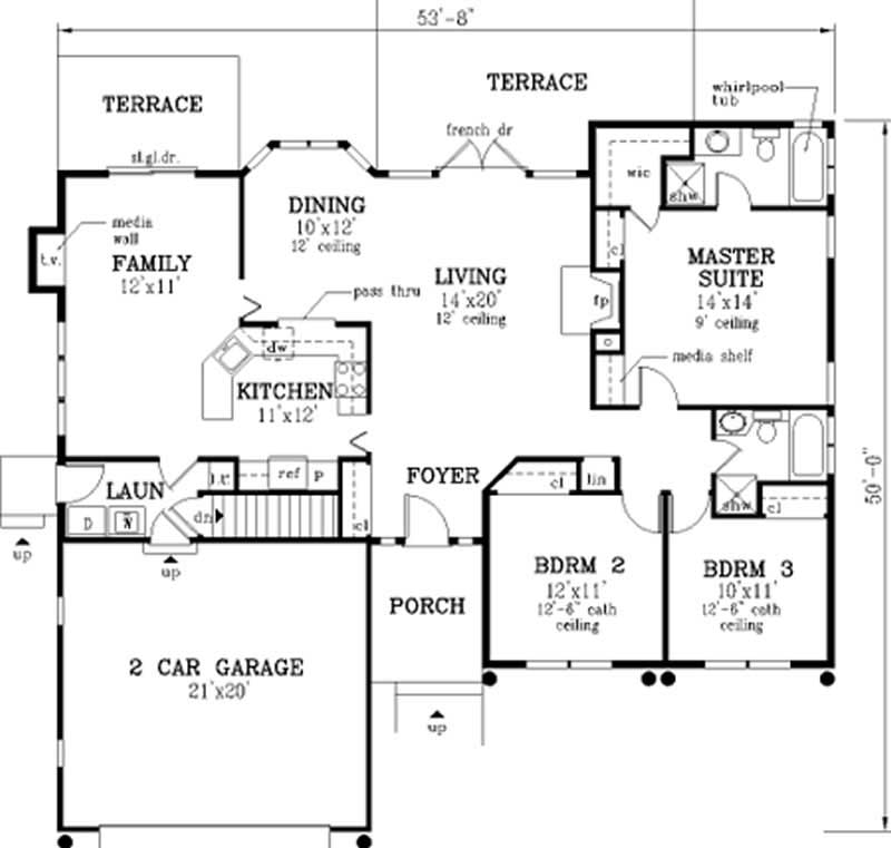Floor Plan First Story of Ranch Plan #105-1089