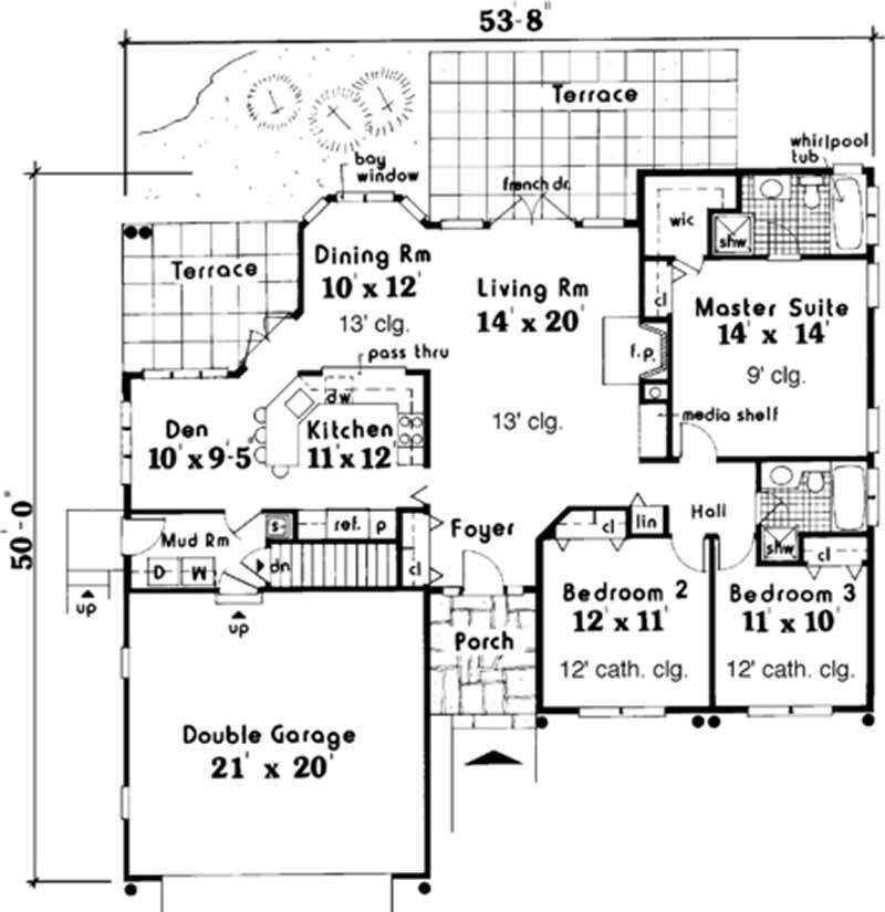 Floor Plan First Story of Ranch Plan #105-1090