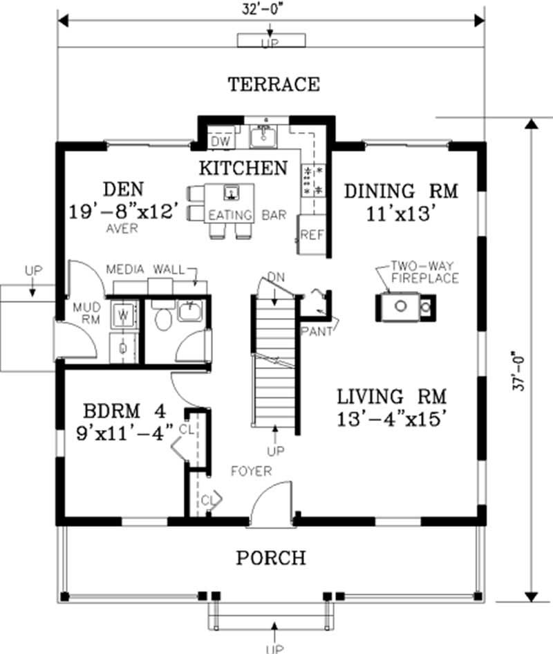 Floor Plan First Story of Country Plan #105-1091