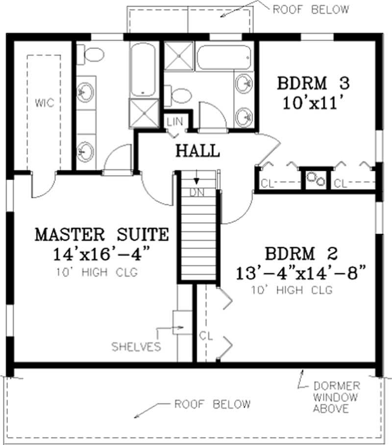 Floor Plan Second Story of Country Plan #105-1091
