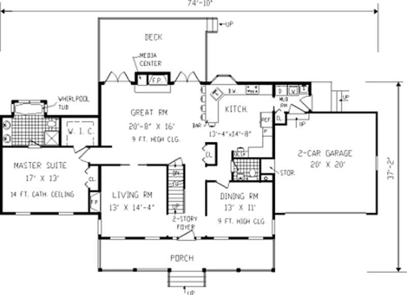 Floor Plan First Story of Country Plan #105-1092