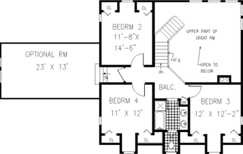 Floor Plan Second Story of Colonial Plan #105-1093
