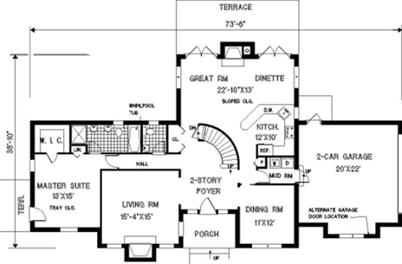 Floor Plan First Story of Traditional Plan #105-1094