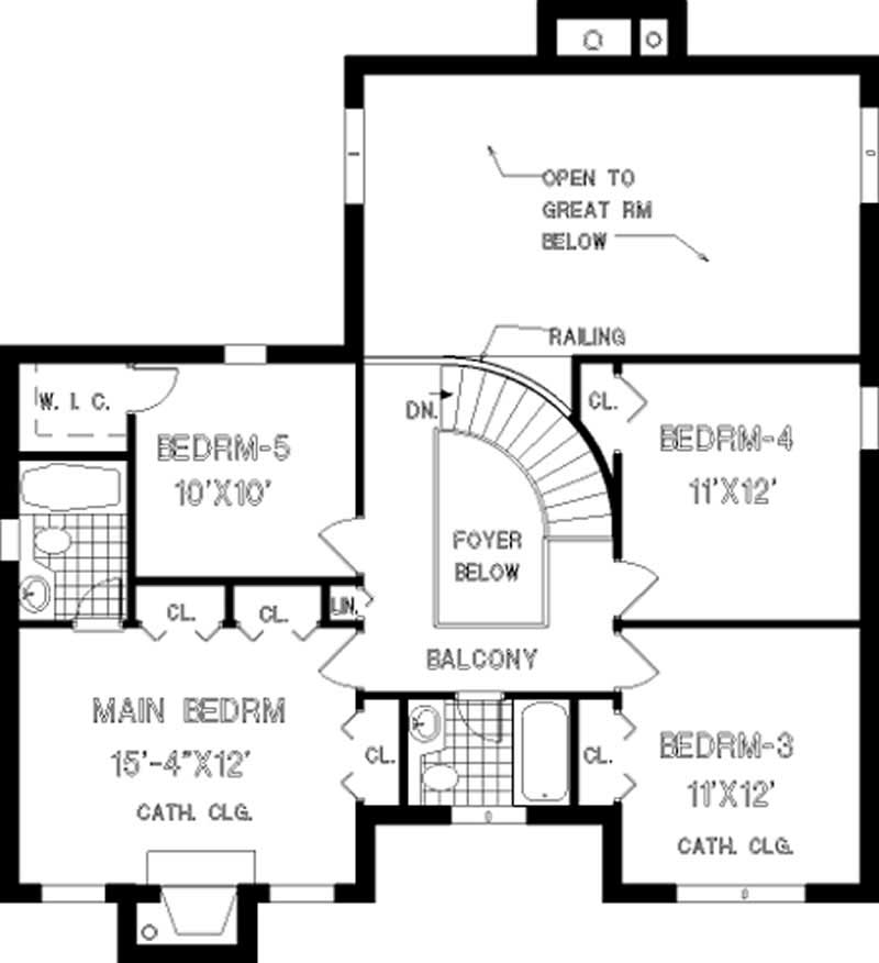 Floor Plan Second Story of Traditional Plan #105-1094